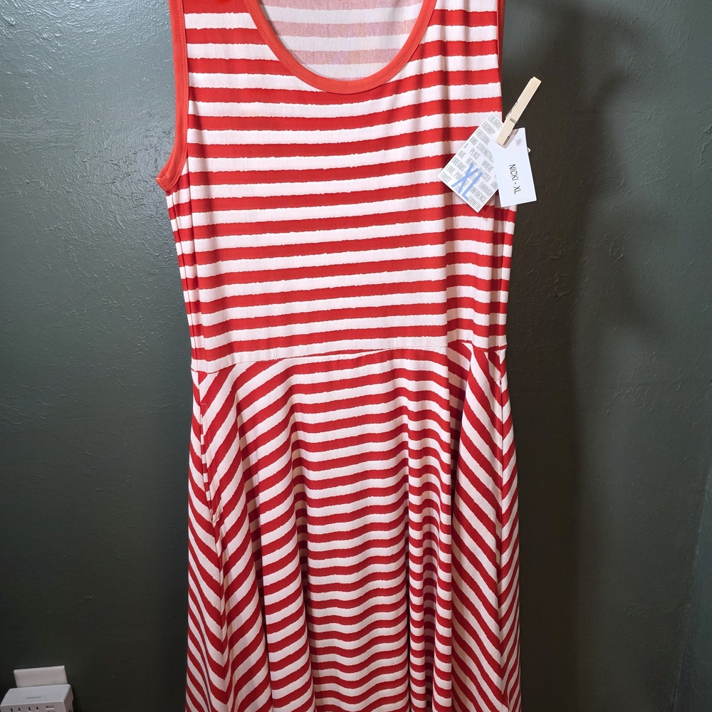 LuLaRoe Nicki Red and White Striped Sleeveless Casual Dress
